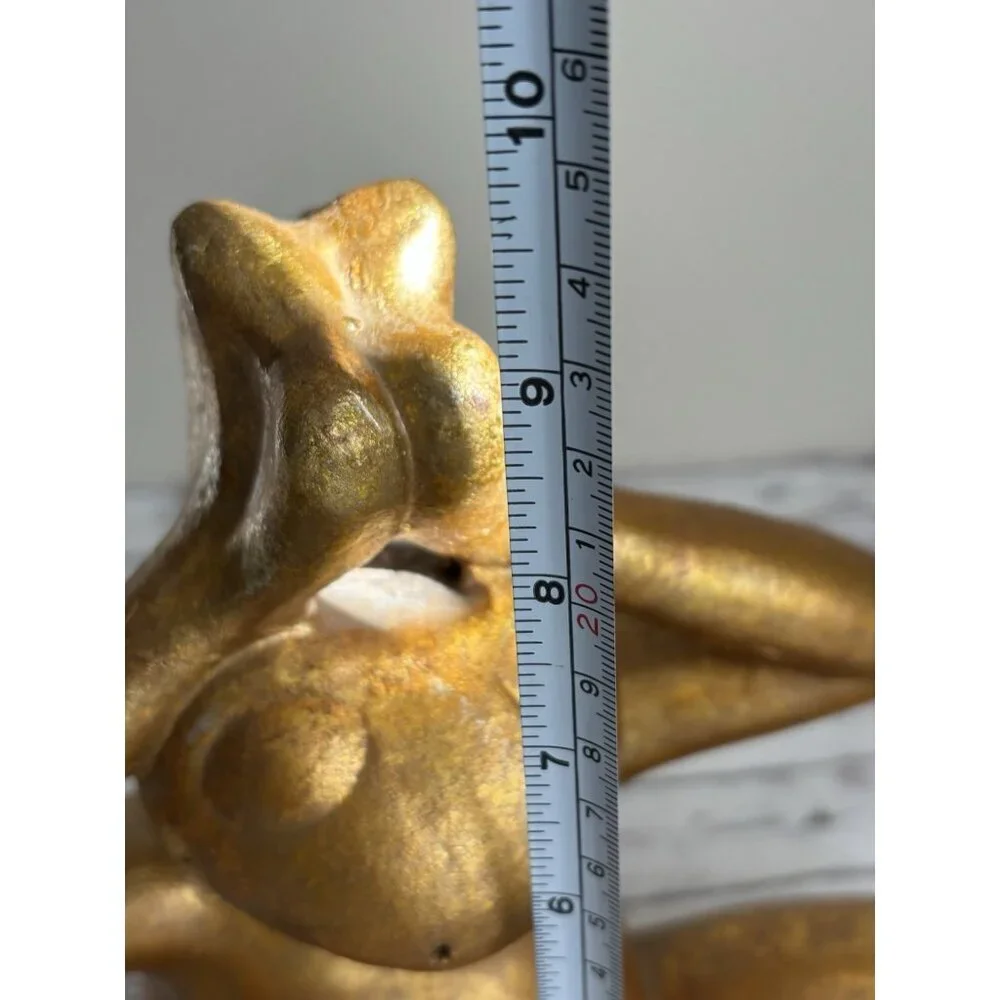Pier 1 Gold Yoga Frog Statue Figure Zen 10x11” Heavy Garden Decor